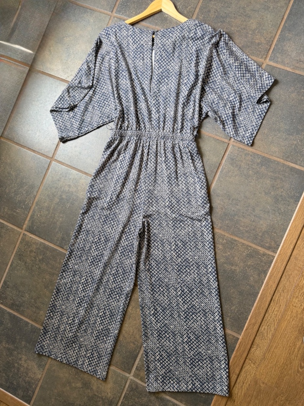 NEW Garnet Hill Prato Knit Jumpsuit Boat Neck Navy Kimono Sleeve Belt Stretch - Picture 5 of 16